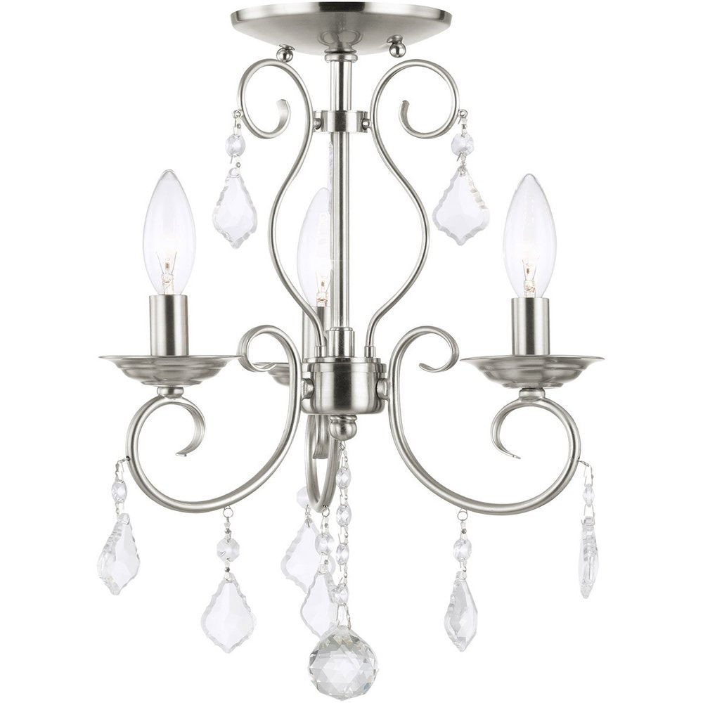Nickel Three Light Metal Dimmable Chandelier With Shades