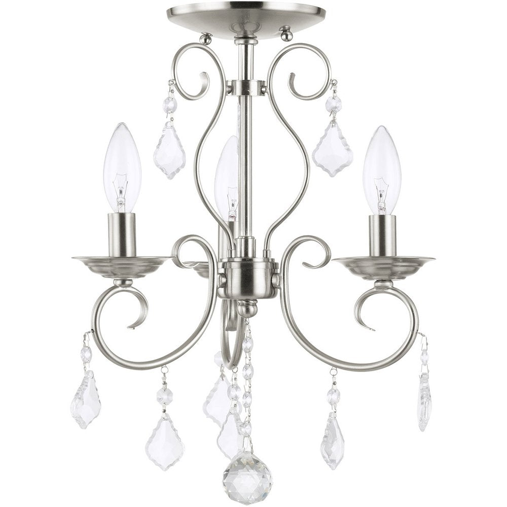 Nickel Three Light Metal Dimmable Chandelier With Shades