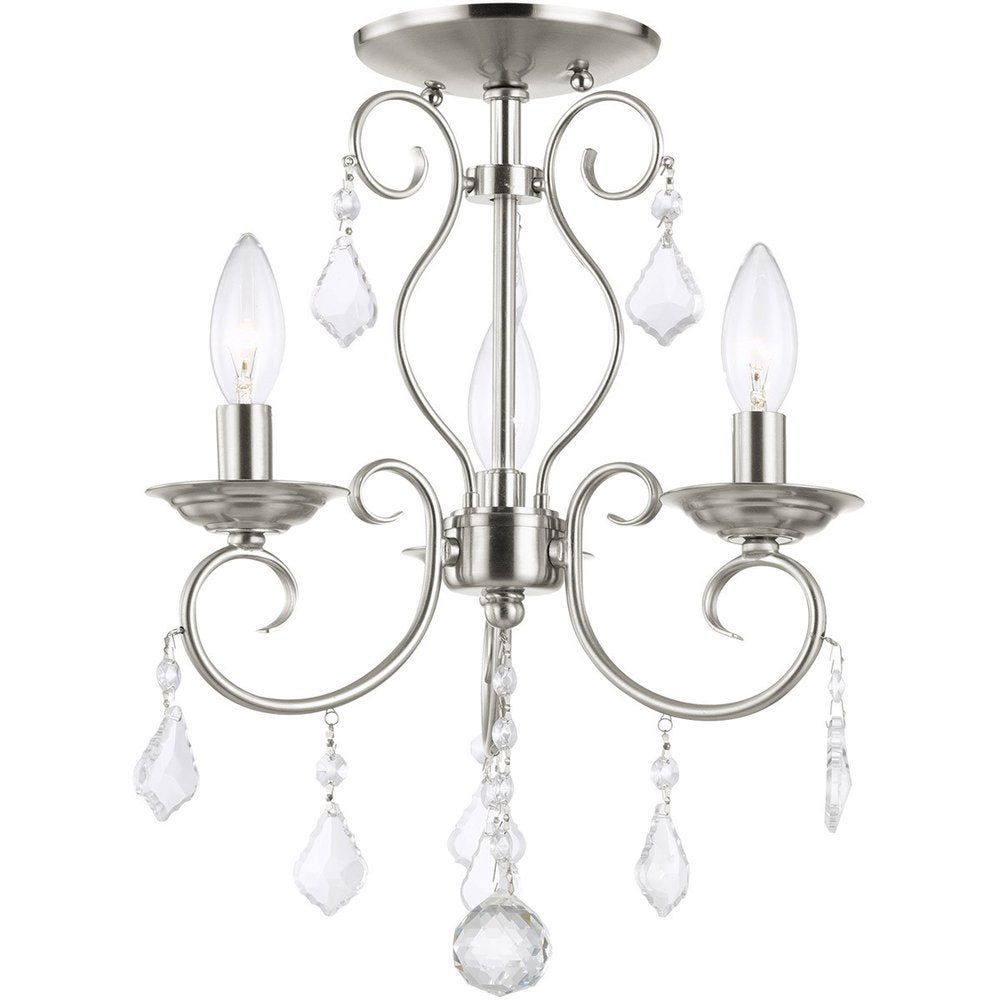 Nickel Three Light Metal Dimmable Chandelier With Shades