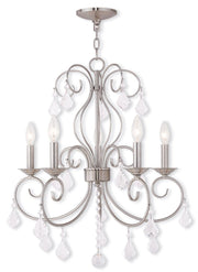 Nickel Five Light Metal Dimmable Chandelier With Shades