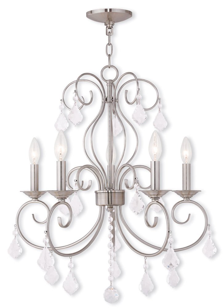 Nickel Five Light Metal Dimmable Chandelier With Shades