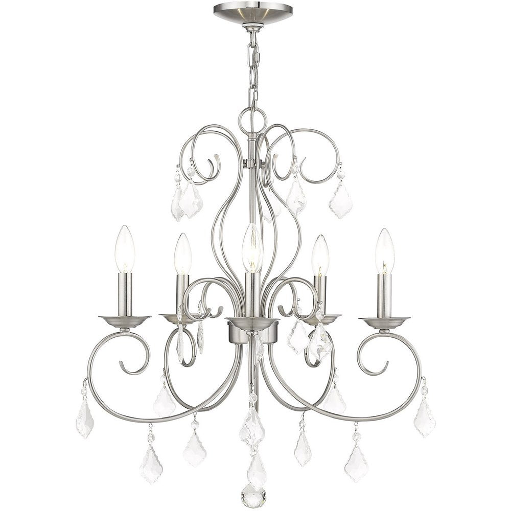 Nickel Five Light Metal Dimmable Chandelier With Shades