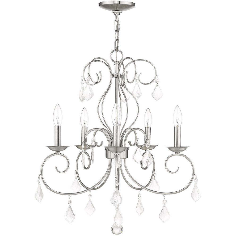 Nickel Five Light Metal Dimmable Chandelier With Shades