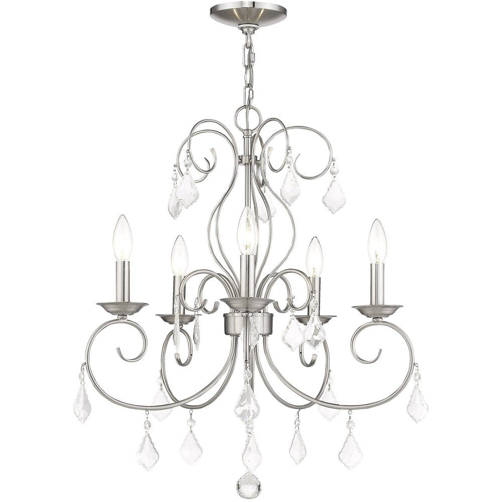 Nickel Five Light Metal Dimmable Chandelier With Shades