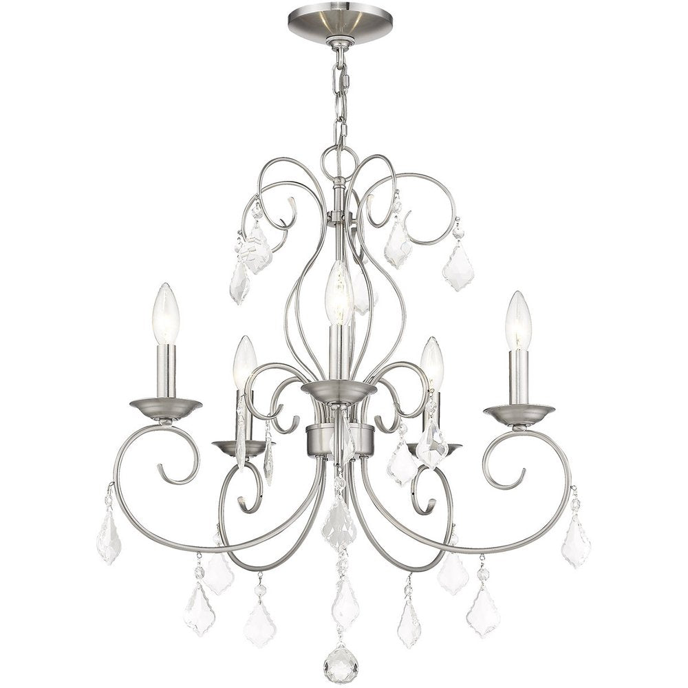 Nickel Five Light Metal Dimmable Chandelier With Shades