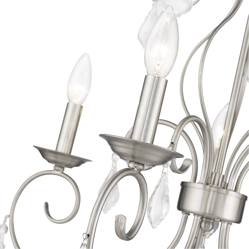 Nickel Five Light Metal Dimmable Chandelier With Shades