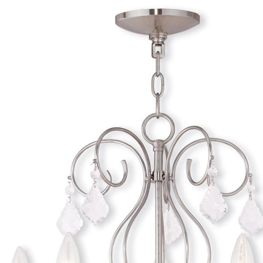 Nickel Five Light Metal Dimmable Chandelier With Shades
