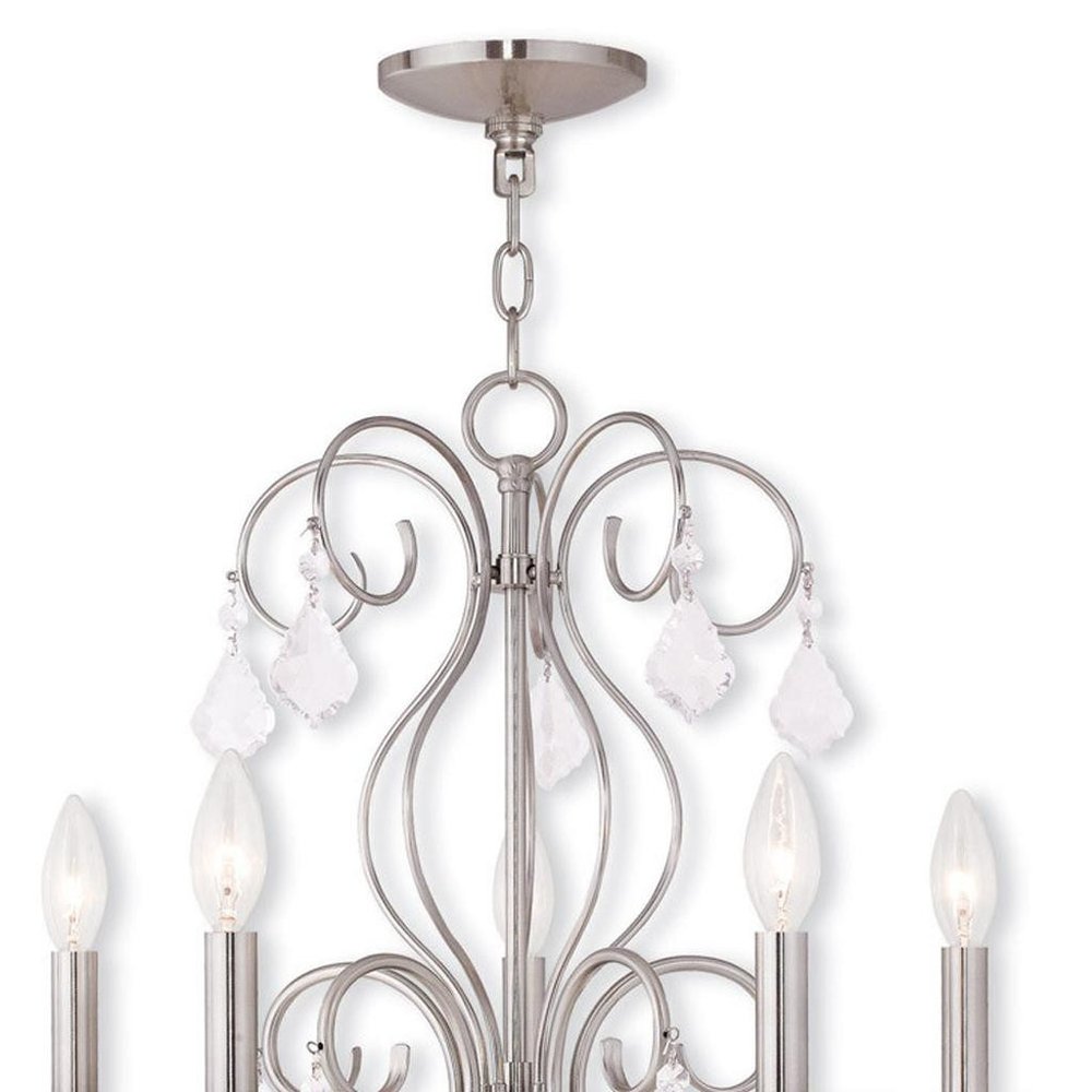 Nickel Five Light Metal Dimmable Chandelier With Shades