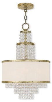 Gold Clear And Off White Three Light Metal Dimmable Chandelier With Shades