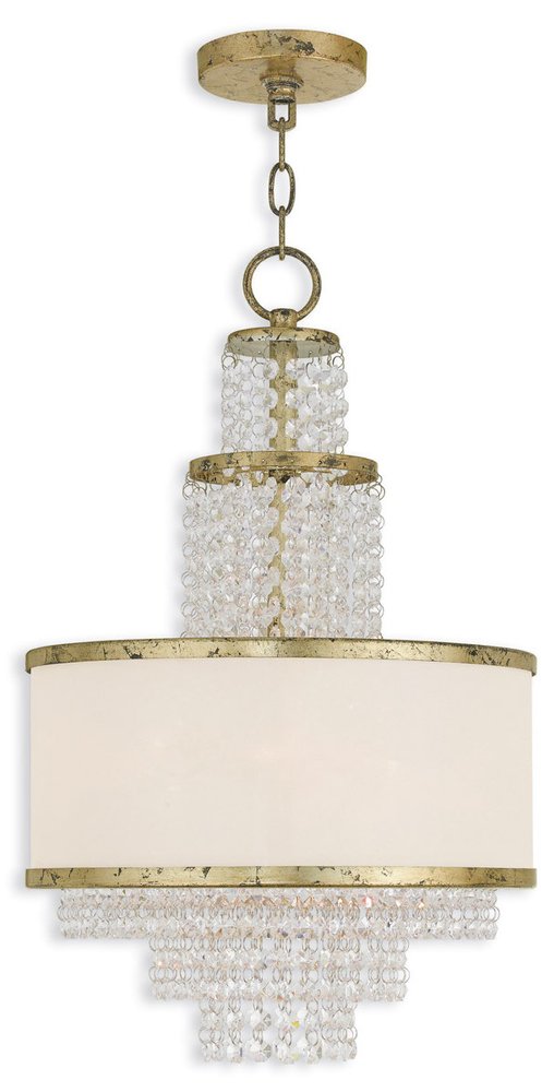 Gold Clear And Off White Three Light Metal Dimmable Chandelier With Shades
