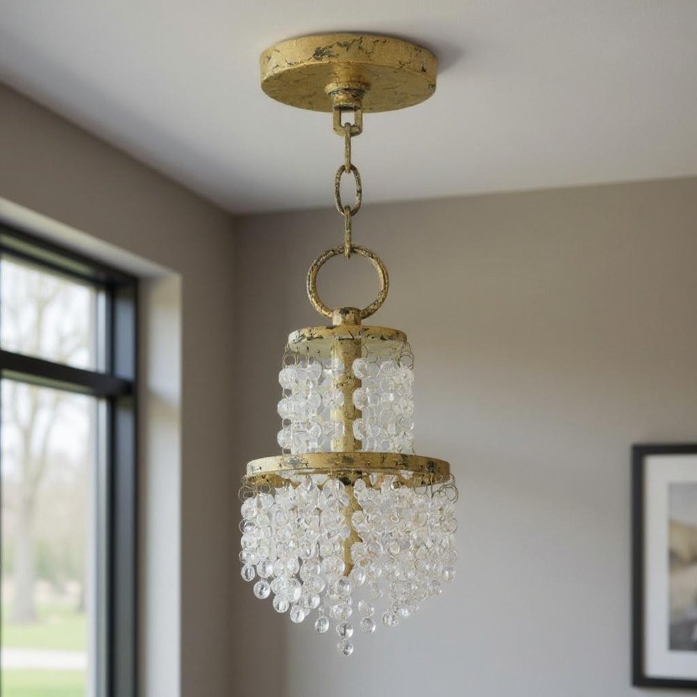 Gold Clear And Off White Three Light Metal Dimmable Chandelier With Shades