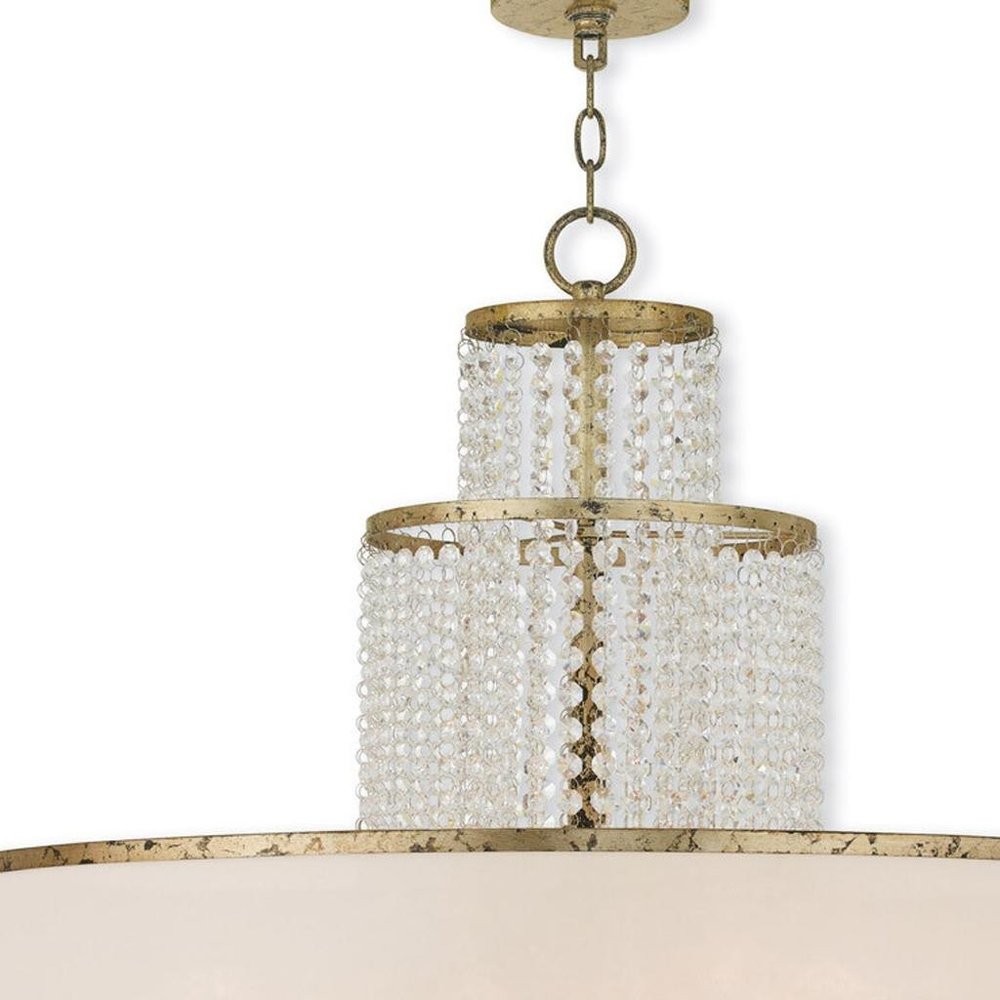 Gold Eight Light Metal Dimmable Chandelier With Shades