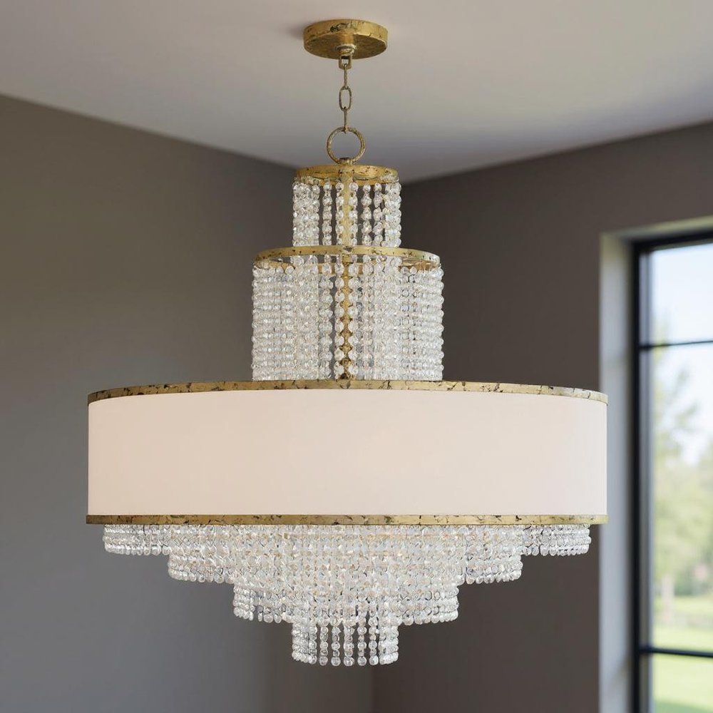 Gold Eight Light Metal Dimmable Chandelier With Shades