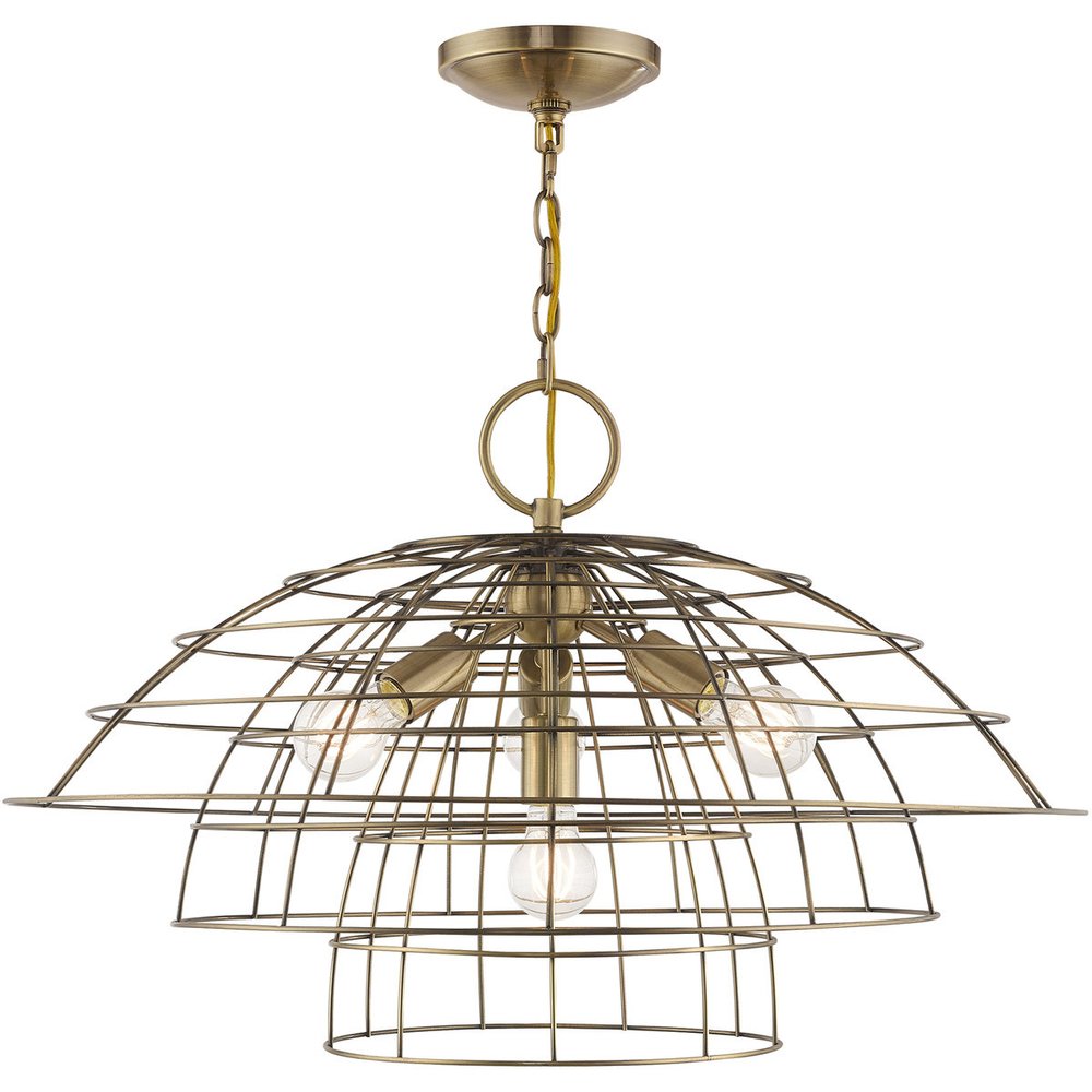 Antiqued Brass Four Light Metal Dimmable Chandelier With Shades