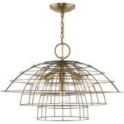 Antiqued Brass Four Light Metal Dimmable Chandelier With Shades