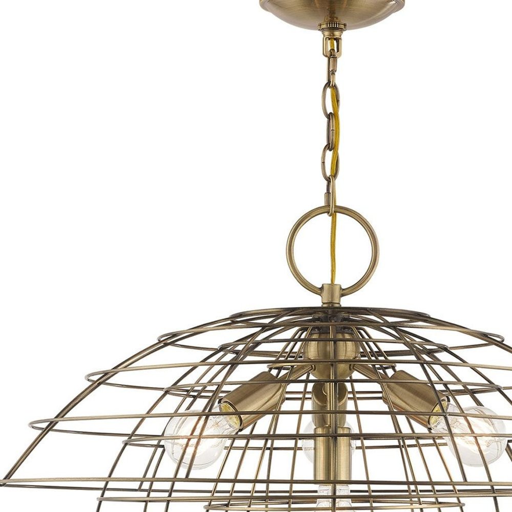 Antiqued Brass Four Light Metal Dimmable Chandelier With Shades