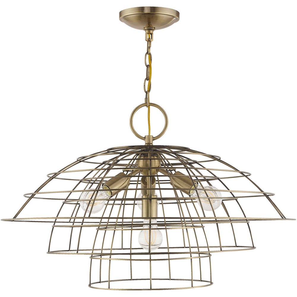 Antiqued Brass Four Light Metal Dimmable Chandelier With Shades