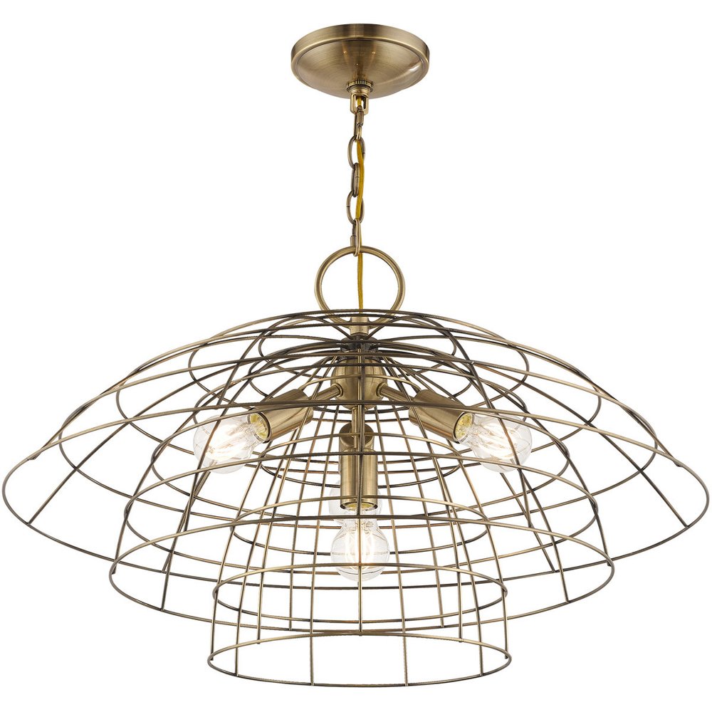 Antiqued Brass Four Light Metal Dimmable Chandelier With Shades