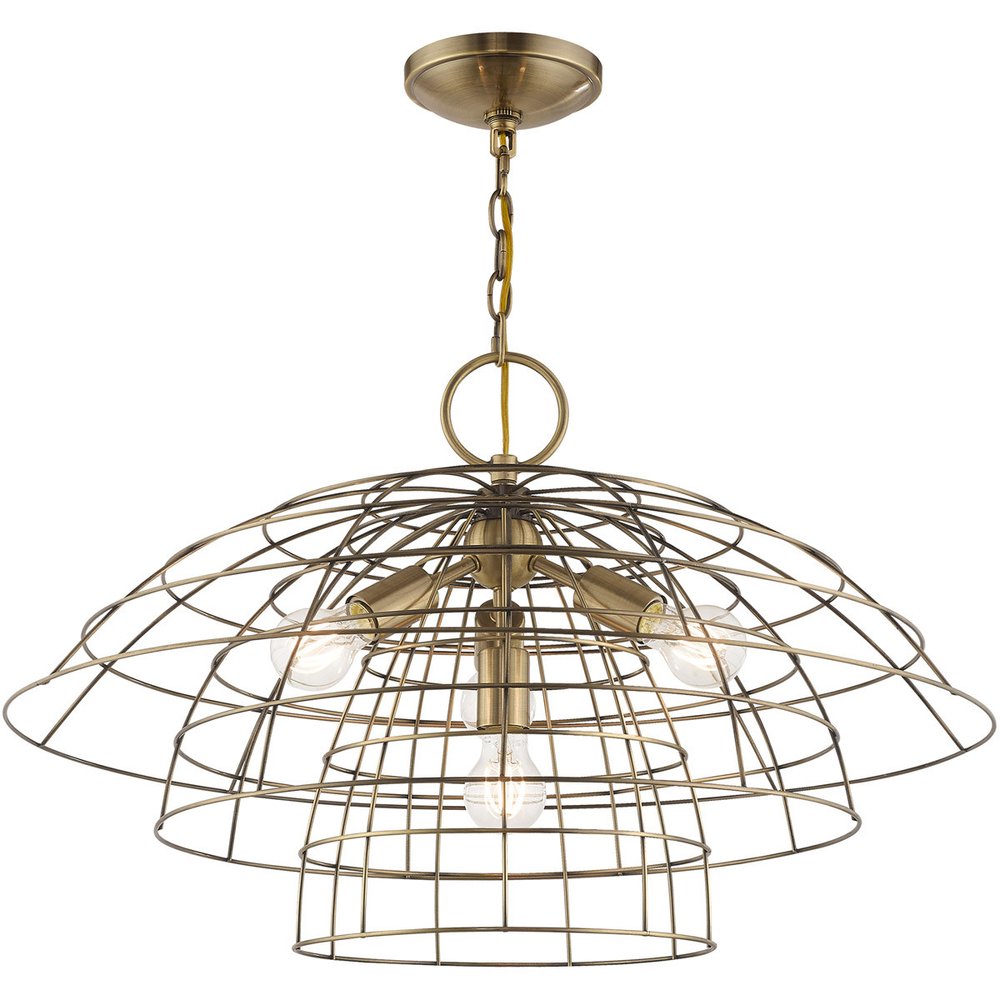 Antiqued Brass Four Light Metal Dimmable Chandelier With Shades
