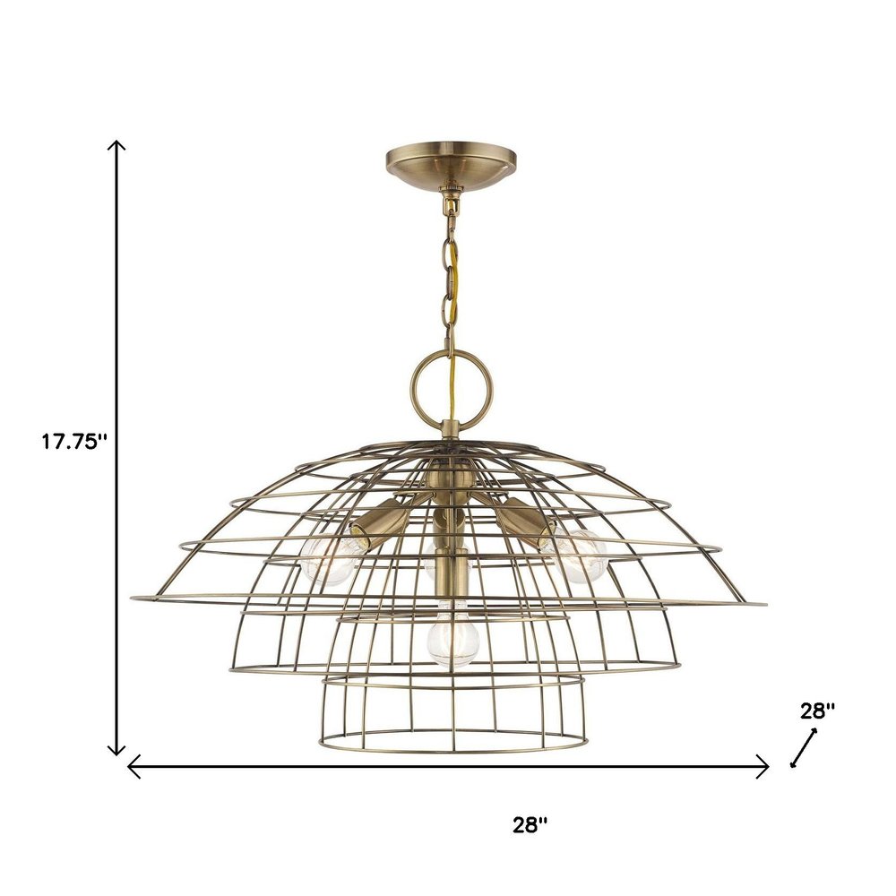 Antiqued Brass Four Light Metal Dimmable Chandelier With Shades
