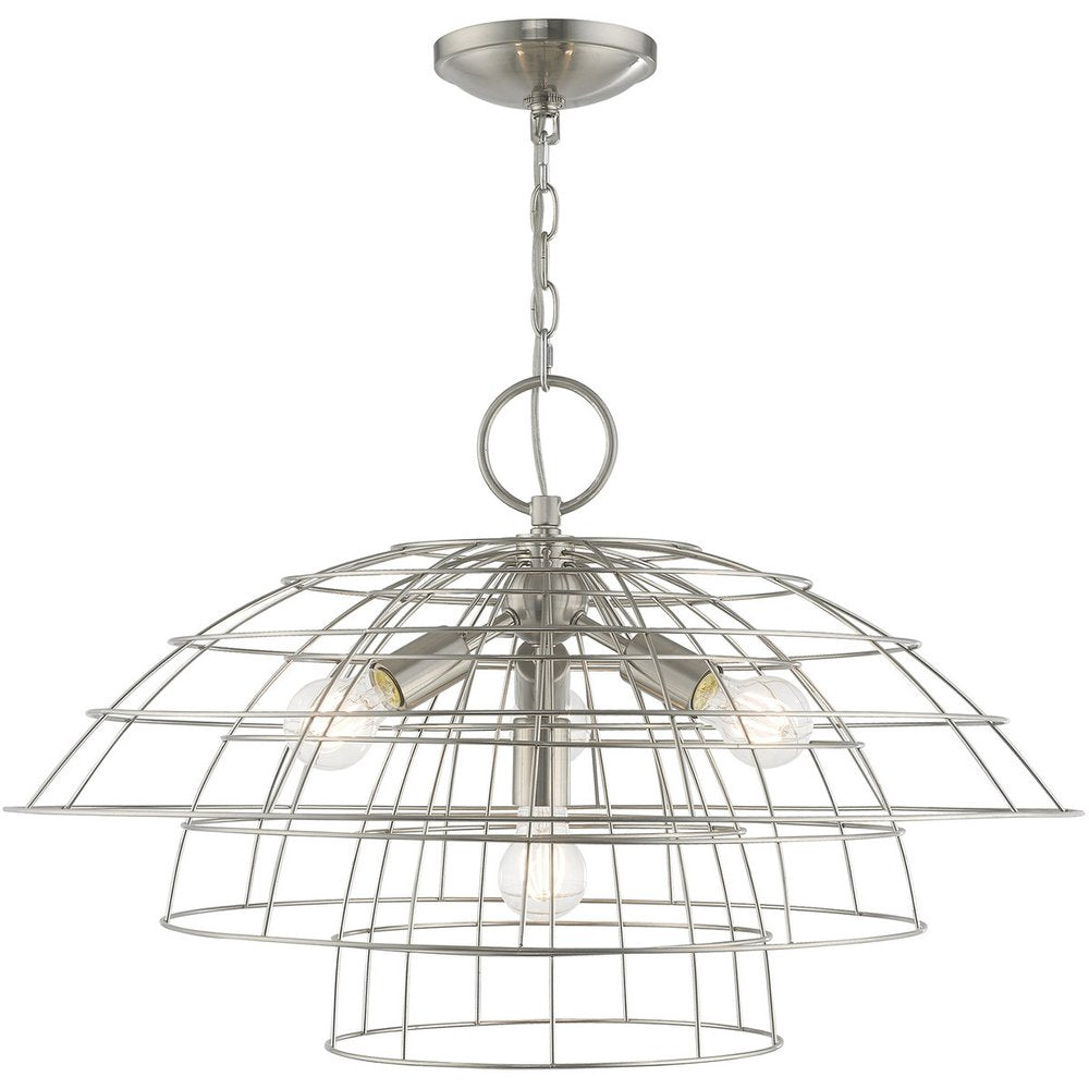Nickel Four Light Metal Dimmable Chandelier With Shades