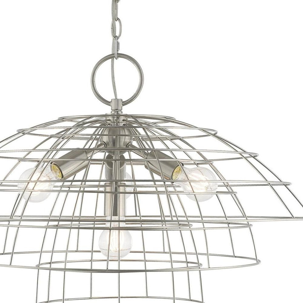 Nickel Four Light Metal Dimmable Chandelier With Shades