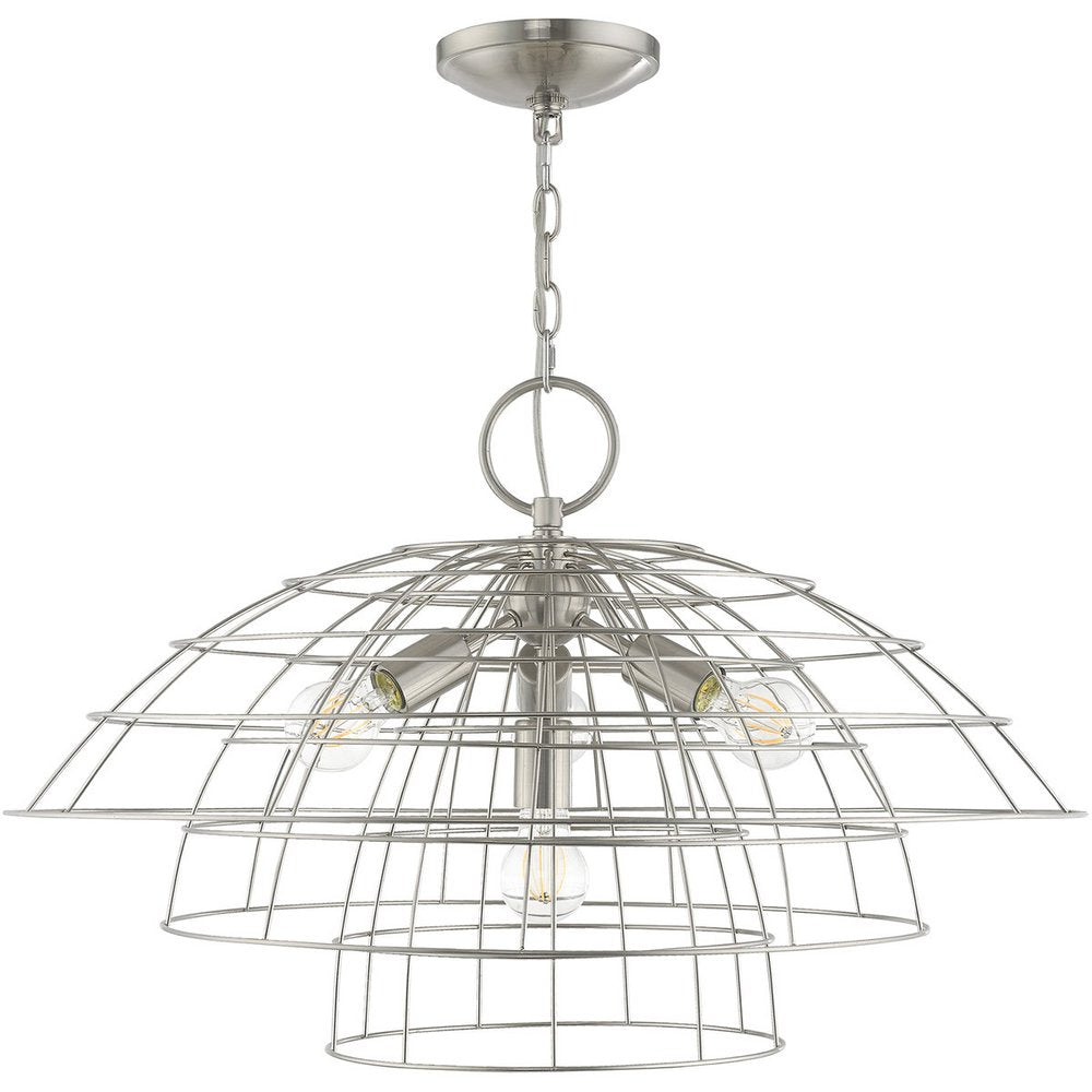 Nickel Four Light Metal Dimmable Chandelier With Shades