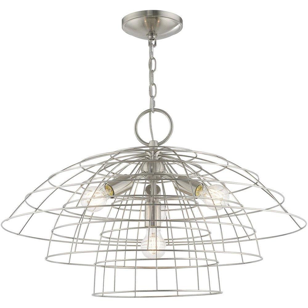 Nickel Four Light Metal Dimmable Chandelier With Shades