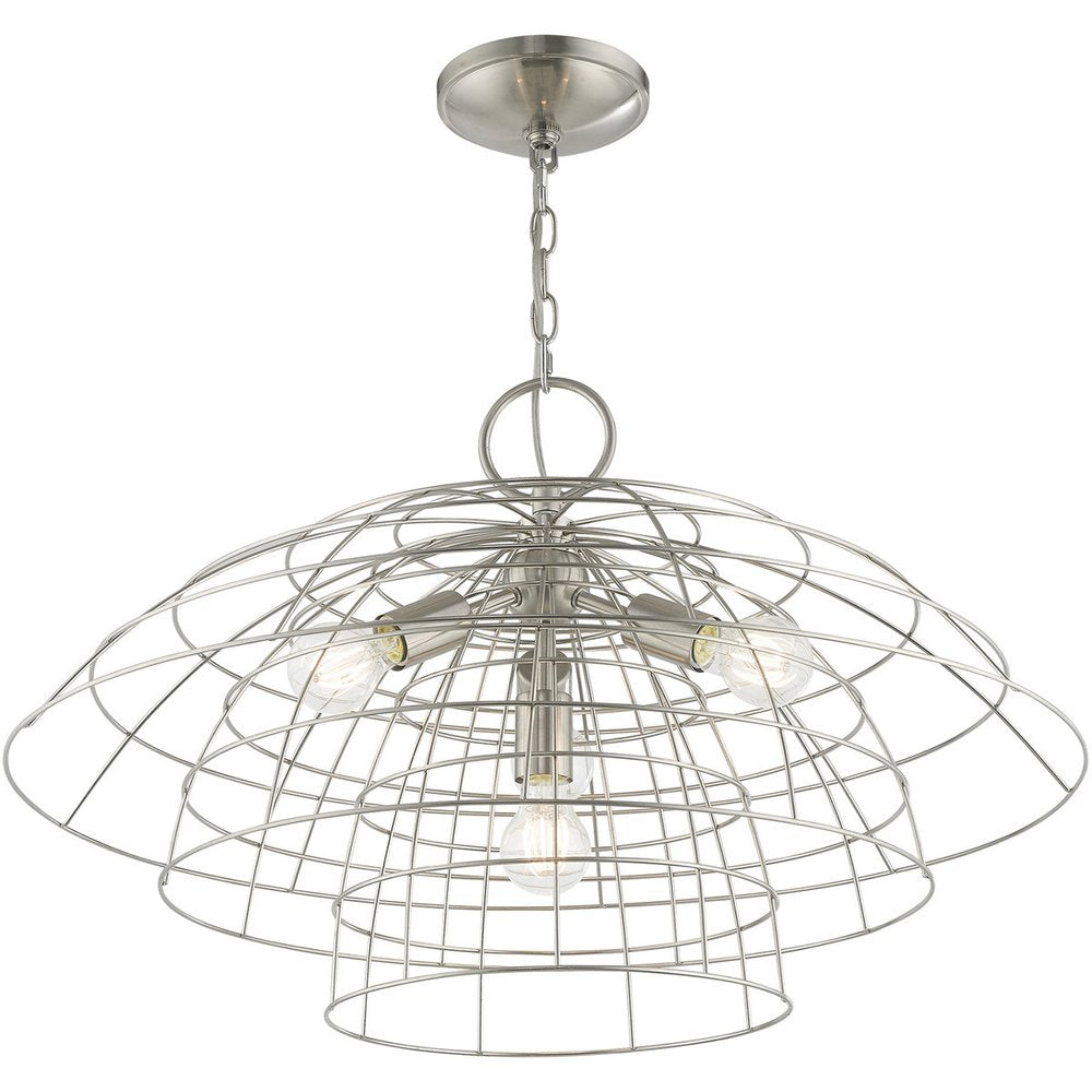 Nickel Four Light Metal Dimmable Chandelier With Shades