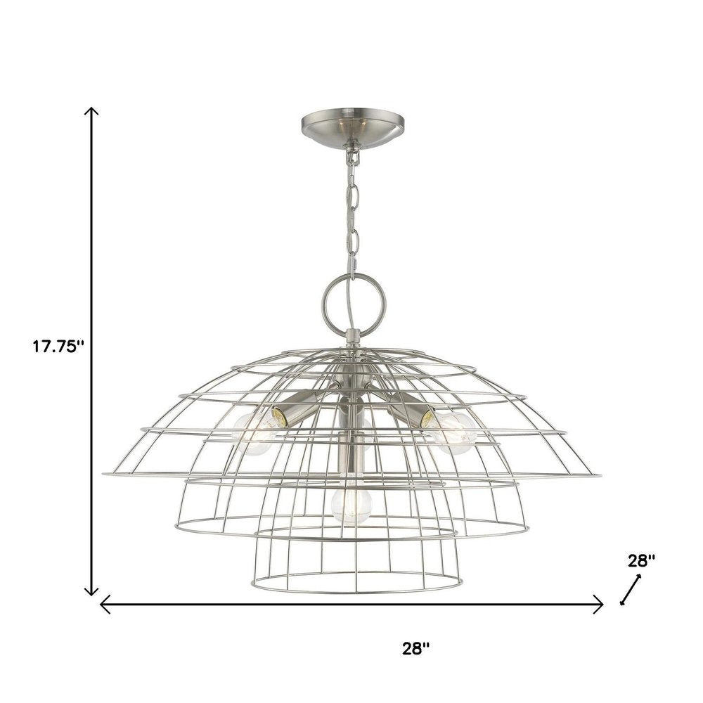 Nickel Four Light Metal Dimmable Chandelier With Shades