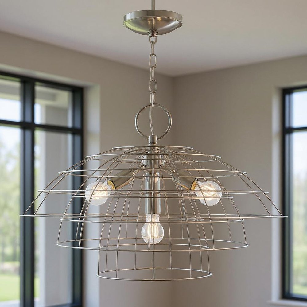 Nickel Four Light Metal Dimmable Chandelier With Shades