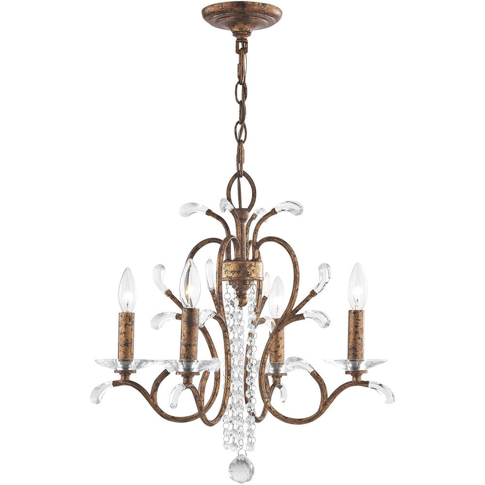 Bronze Four Light Metal Dimmable Chandelier With Shades