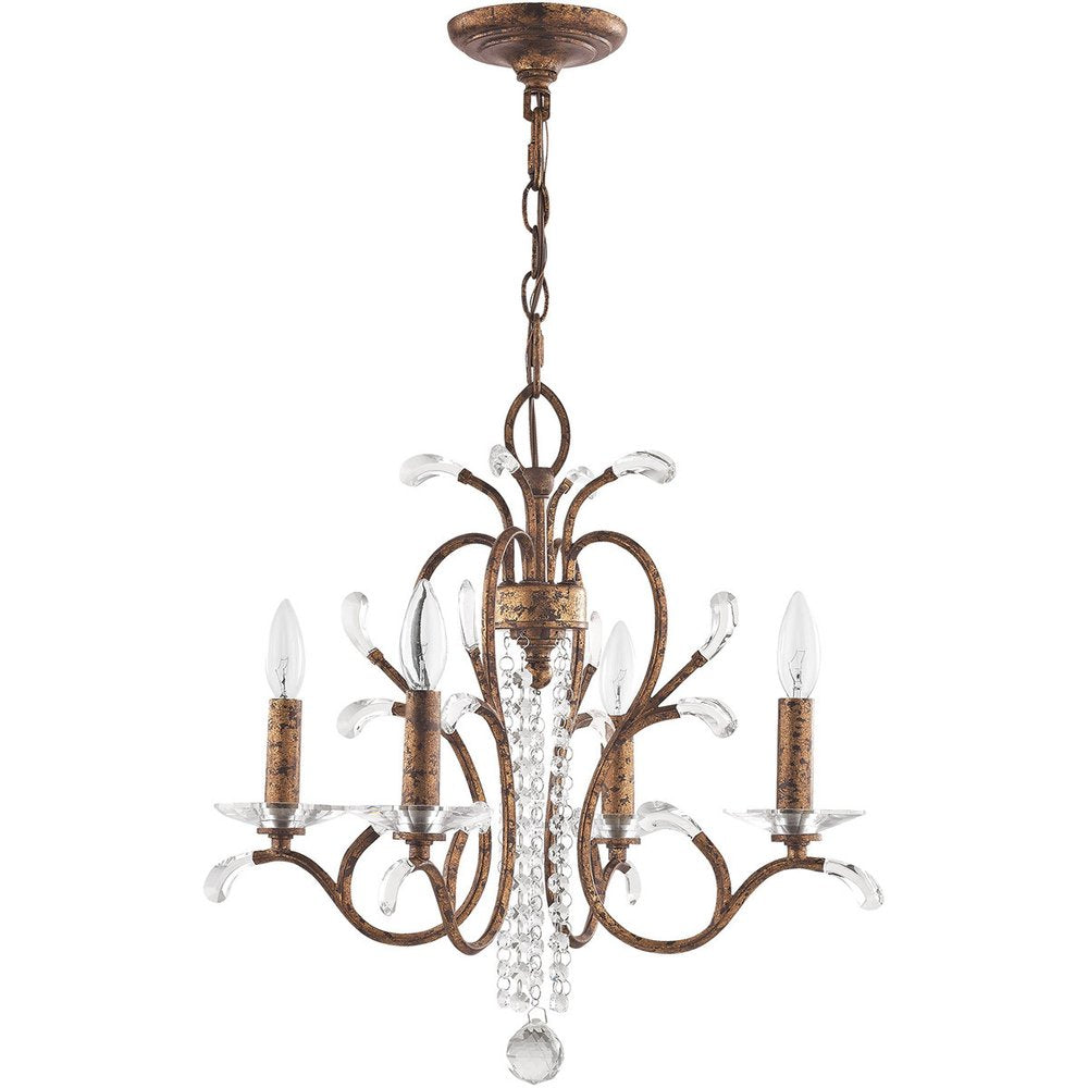 Bronze Four Light Metal Dimmable Chandelier With Shades