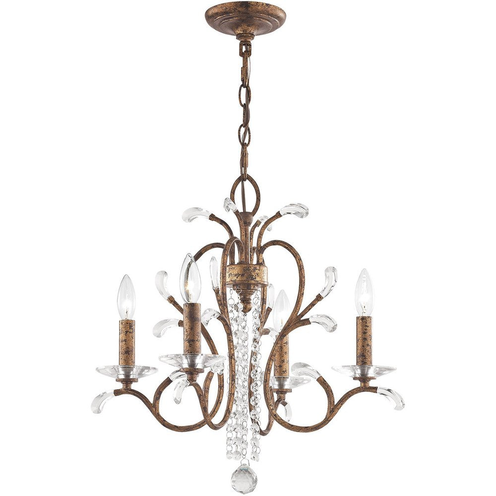 Bronze Four Light Metal Dimmable Chandelier With Shades