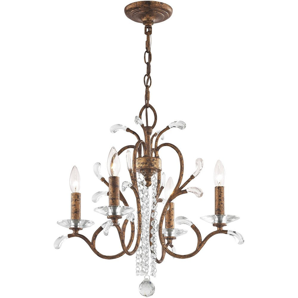 Bronze Four Light Metal Dimmable Chandelier With Shades