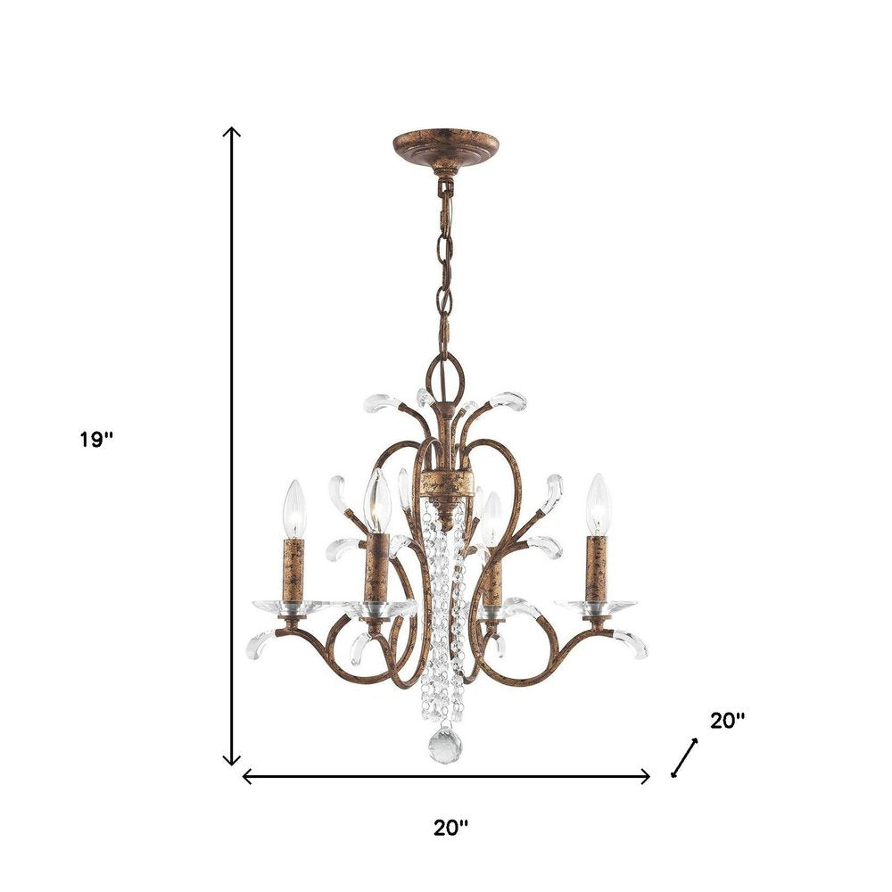 Bronze Four Light Metal Dimmable Chandelier With Shades