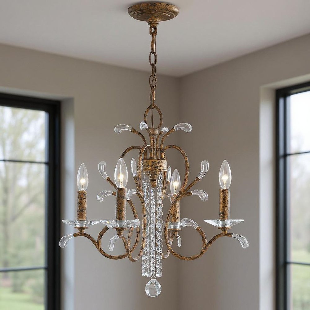 Bronze Four Light Metal Dimmable Chandelier With Shades