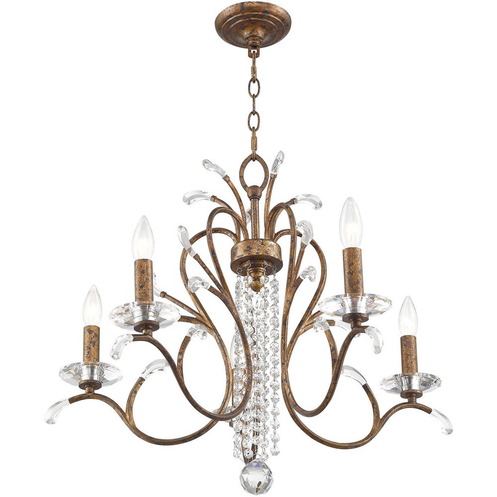 Bronze Five Light Metal Dimmable Chandelier With Shades