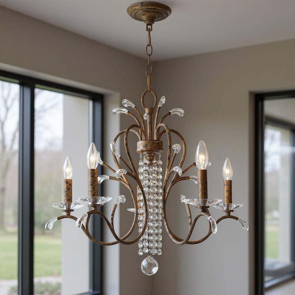 Bronze Five Light Metal Dimmable Chandelier With Shades