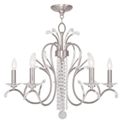 Nickel And Clear Five Light Metal Dimmable Chandelier With Shades