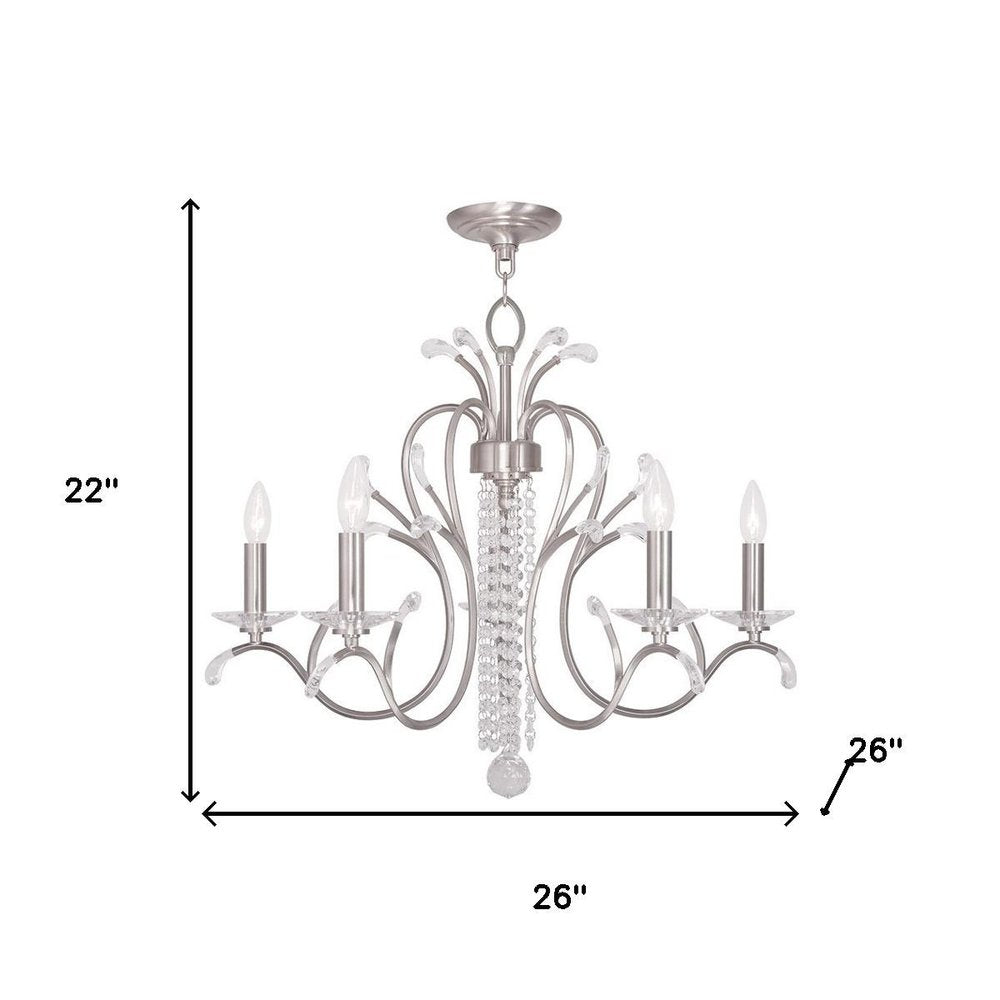 Nickel And Clear Five Light Metal Dimmable Chandelier With Shades
