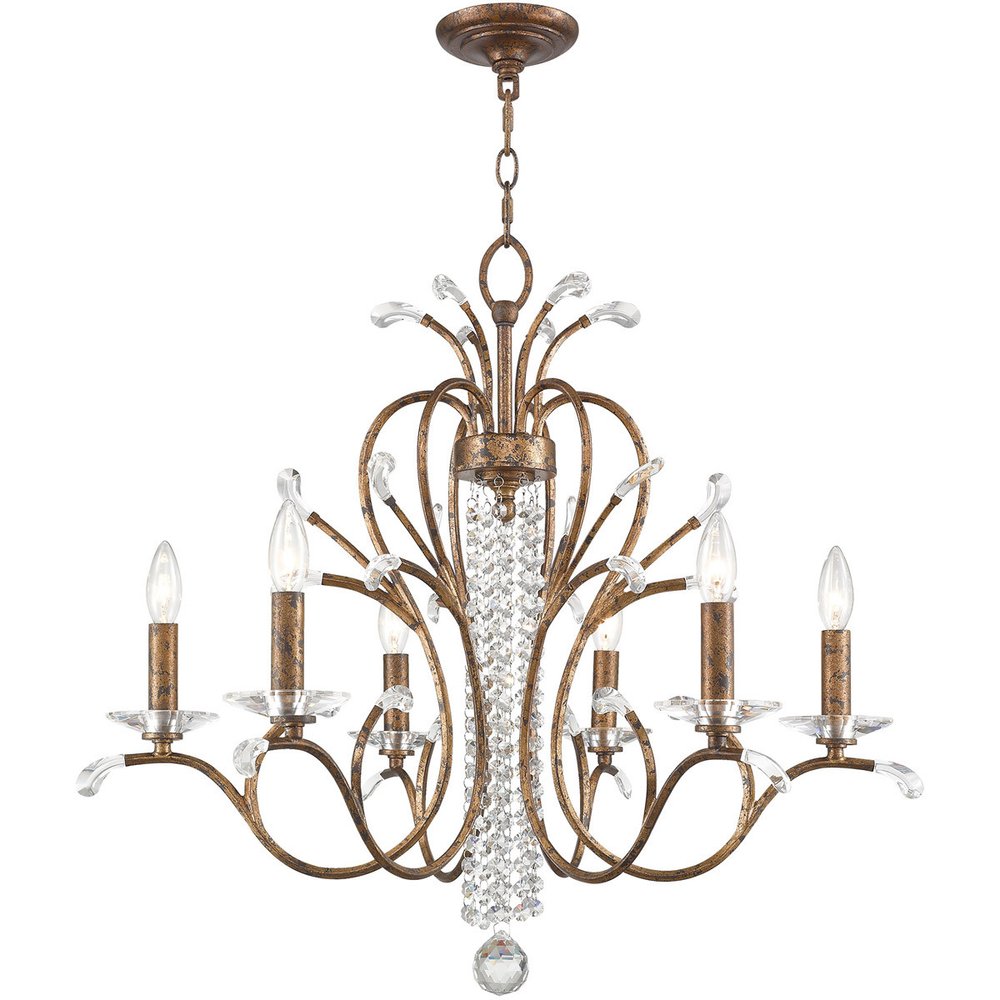 Bronze Six Light Metal Dimmable Chandelier With Shades