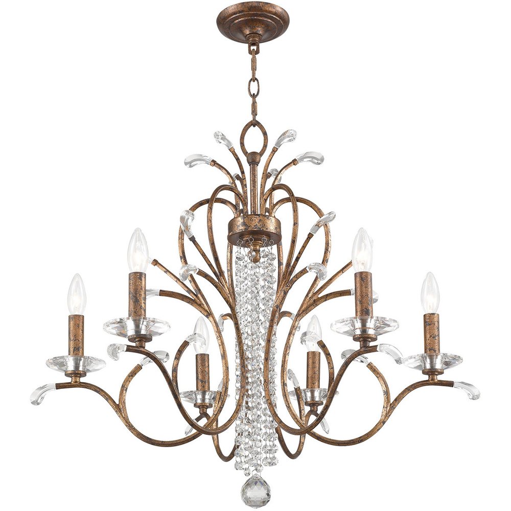 Bronze Six Light Metal Dimmable Chandelier With Shades
