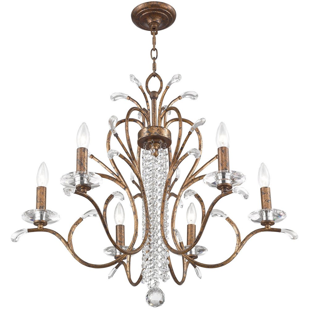 Bronze Six Light Metal Dimmable Chandelier With Shades