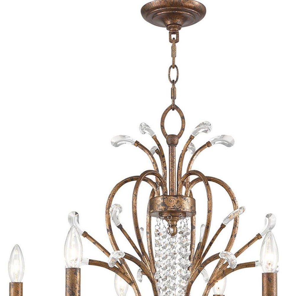 Bronze Six Light Metal Dimmable Chandelier With Shades