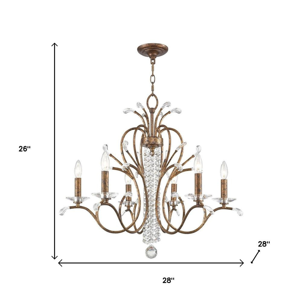 Bronze Six Light Metal Dimmable Chandelier With Shades