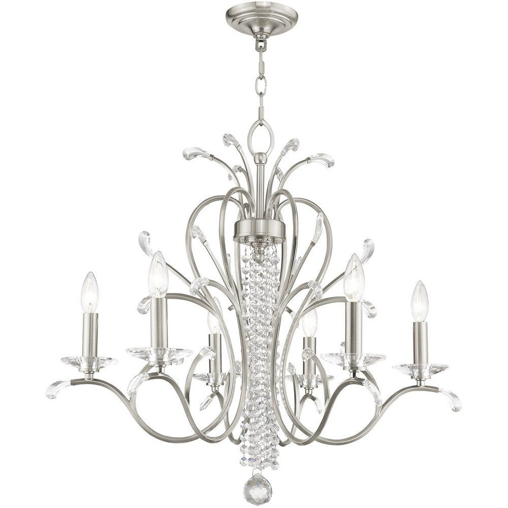 Nickel Six Light Metal Dimmable Chandelier With Shades