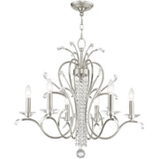 Nickel Six Light Metal Dimmable Chandelier With Shades