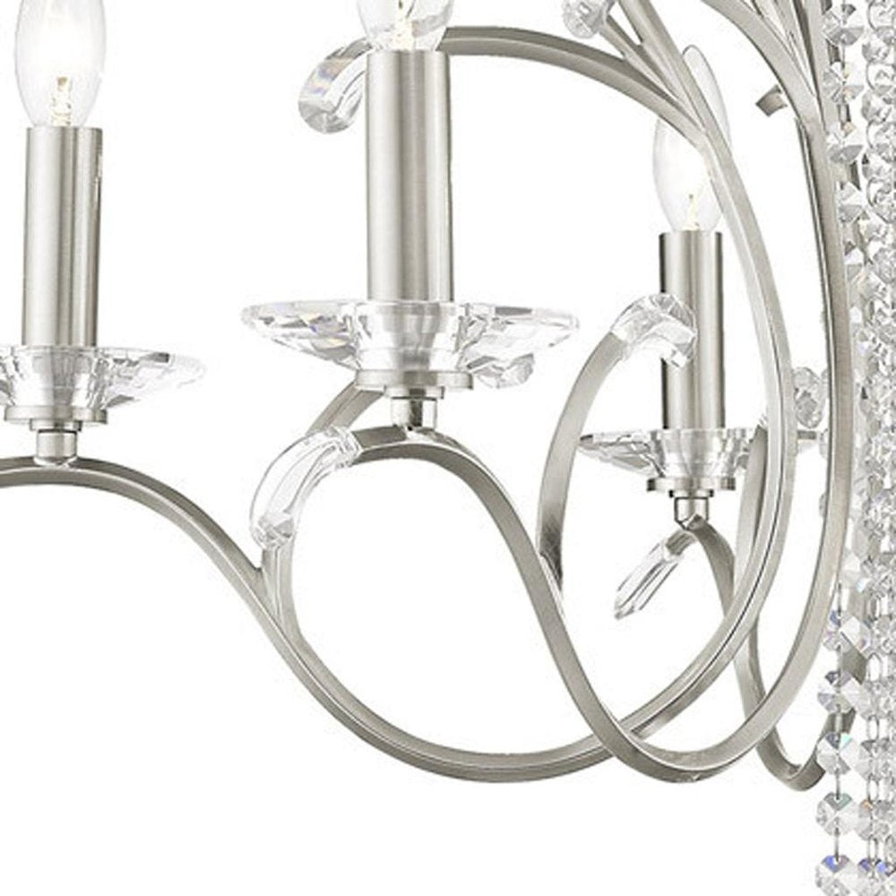 Nickel Six Light Metal Dimmable Chandelier With Shades