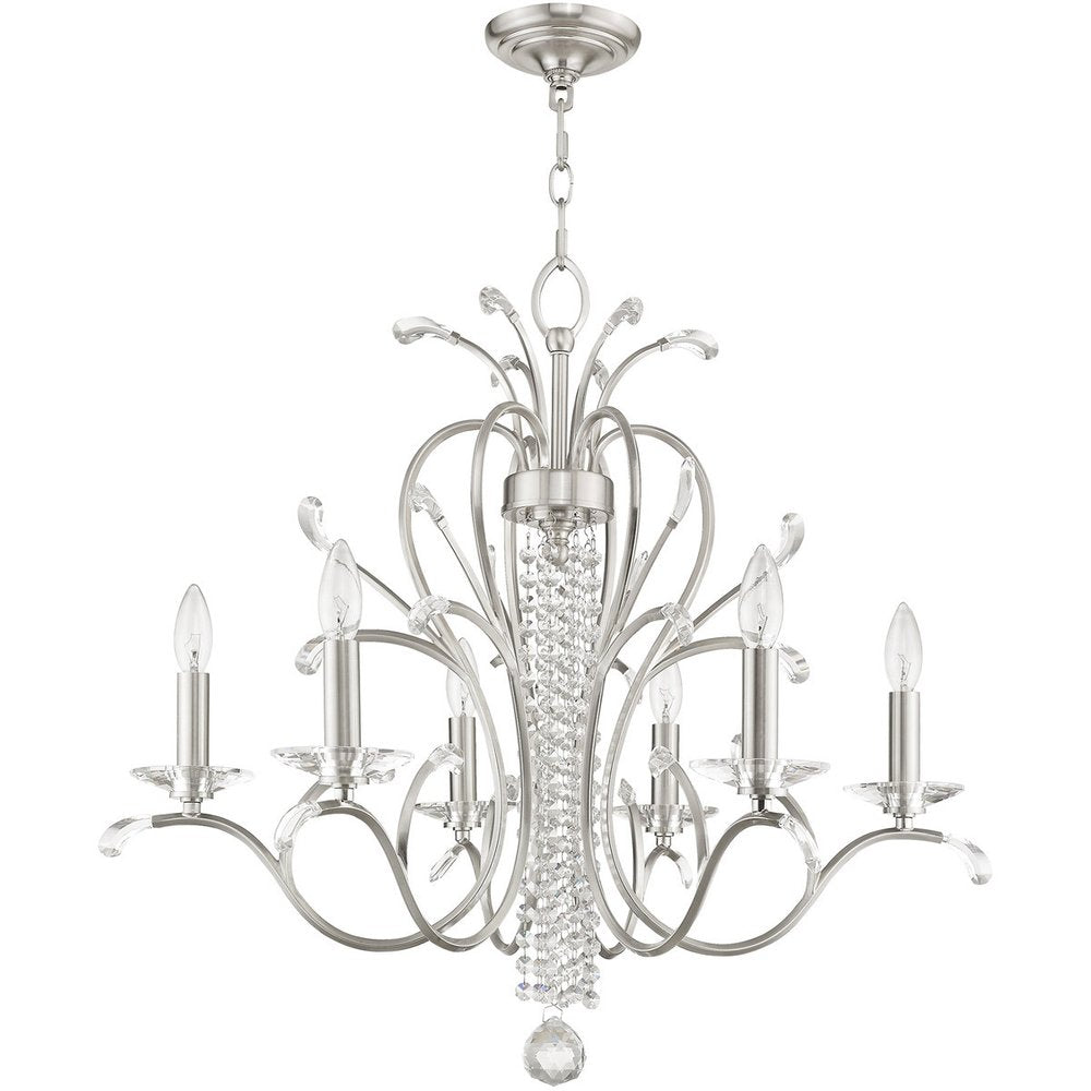 Nickel Six Light Metal Dimmable Chandelier With Shades